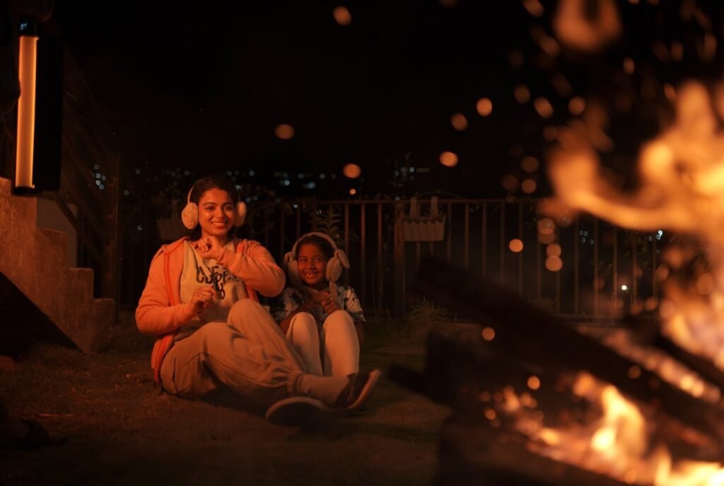 Lushgreen Glamp Kodaikanal Marigold Guest Enjoying the Camp Fire